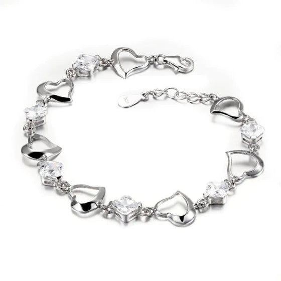 Silverarmband med hjärtan & cubic zirconia stenar